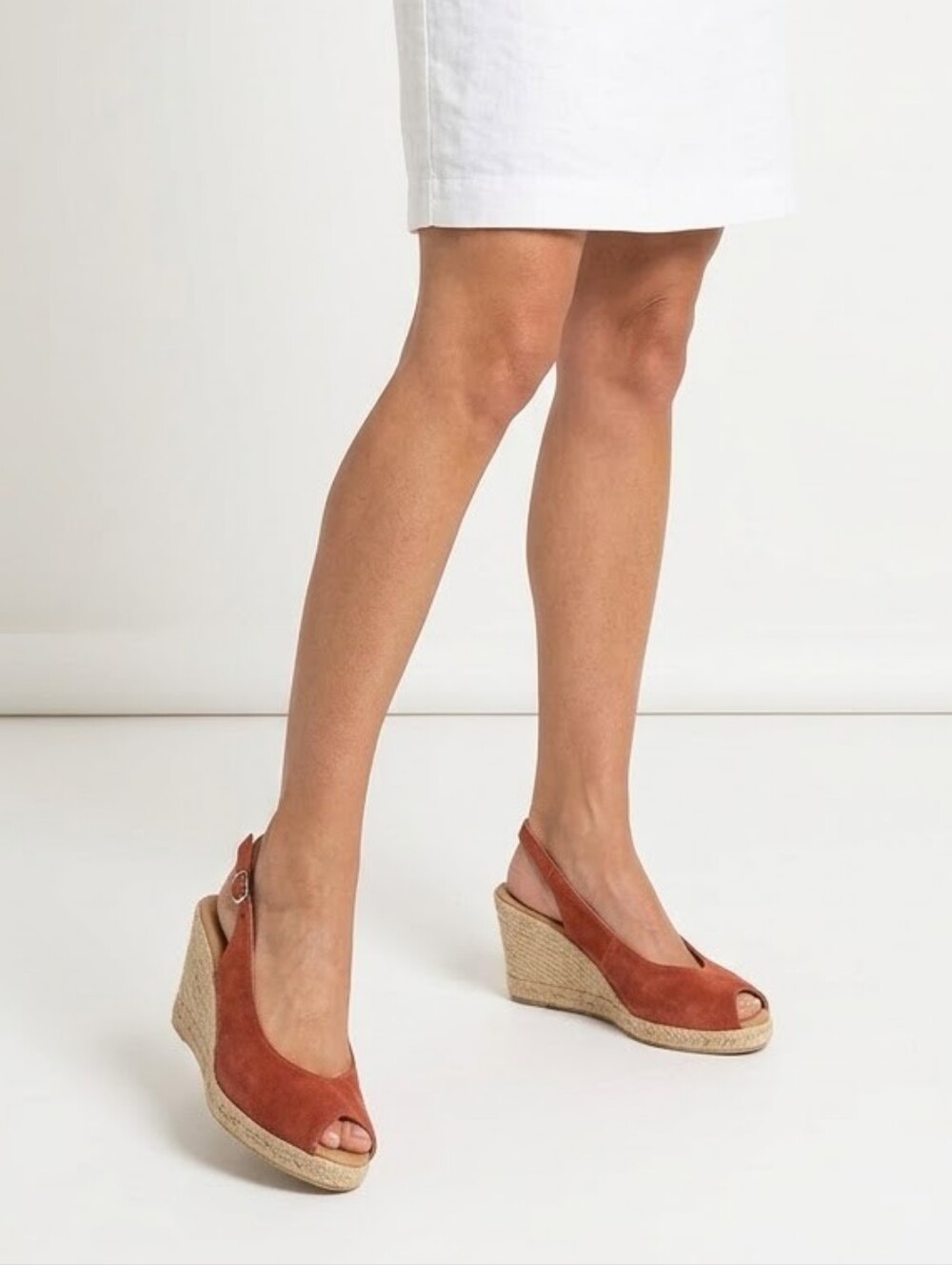 Paseart Rust Suede Leather Peep-Toe Espadrille Braided Jute Wedge Heel Sandal 40